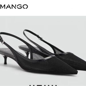 Mango Black Slingback Kitten Heels